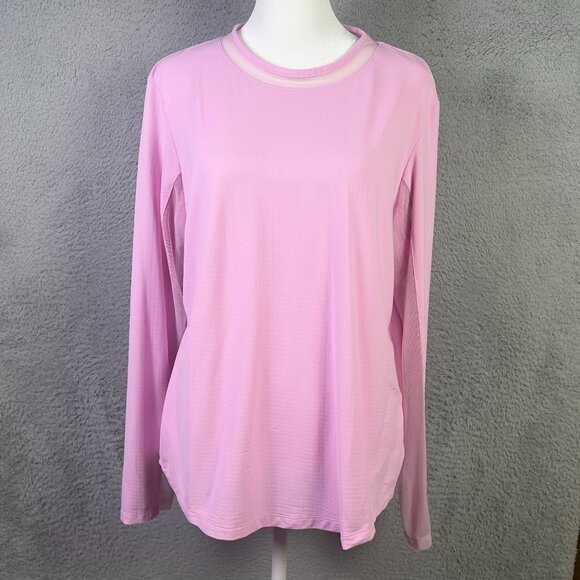 IBKUL Top Womens XL Pink Performance Long Sleeve Mesh Pullover Active UPF 50+ - Picture 1 of 9